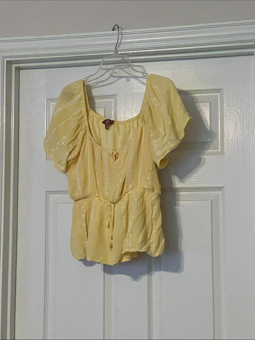 Butter Yellow Peplum Puff Sleeve Top - Women's